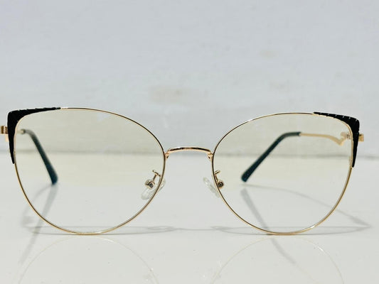 Cat Eye Metal Frame Eyeglasses - Gold & Black