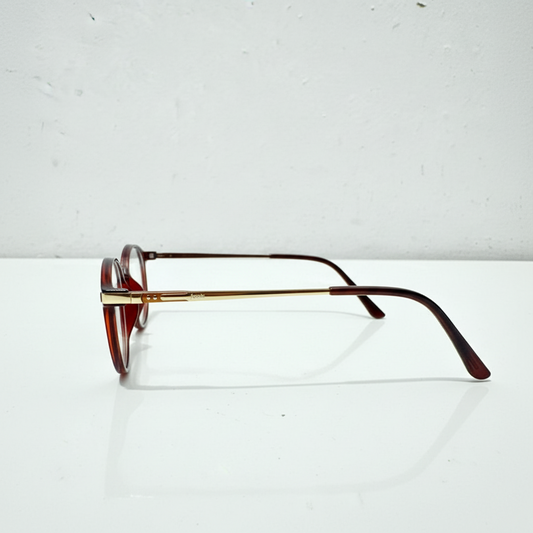 Fenix 707 Round Eyeglasses - Burgundy Wine Red with Gold Accents