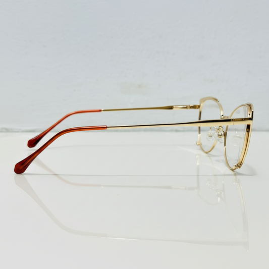 Brown Cat-Eye Metal Frame Eyeglasses with Gold Accents